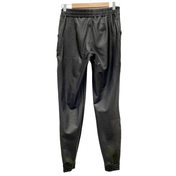 Spanx Faux Leather Jogger Pants Black High Rise Elastic Waist Vegan Size Medium - Picture 3 of 11